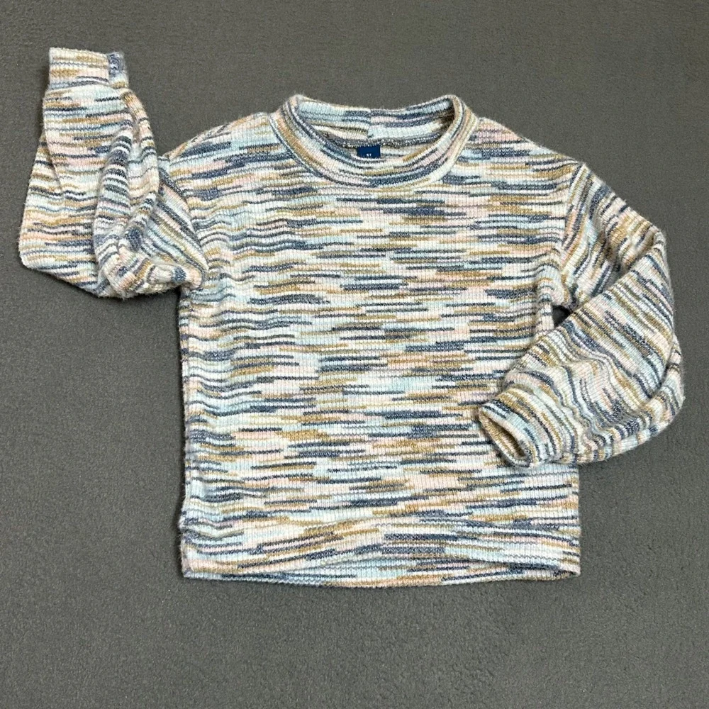 Old Navy Knit Top Kids 5T Blue Space Dye Mock Neck Long Sleeve Sweater